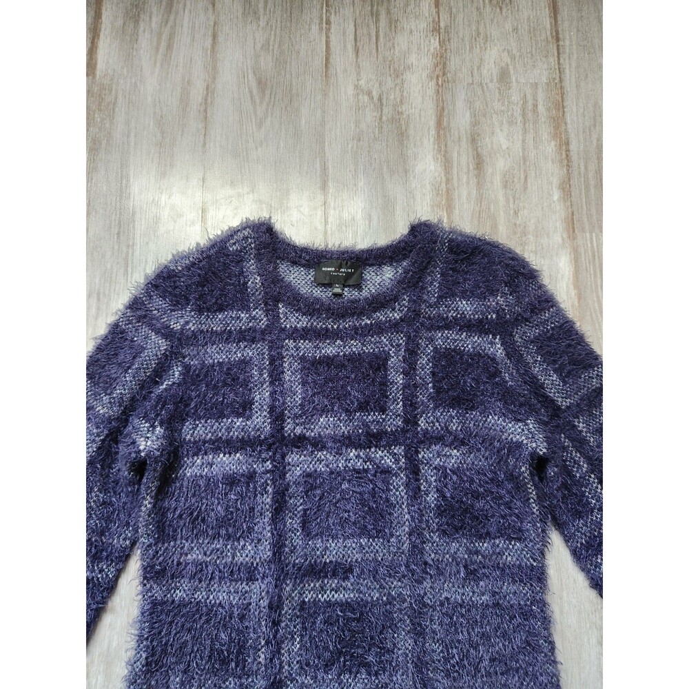 Romeo & Juliet Couture Fuzzy Sweater Dress Blue White Thick Stretch Womens L EUC - Picture 2 of 10